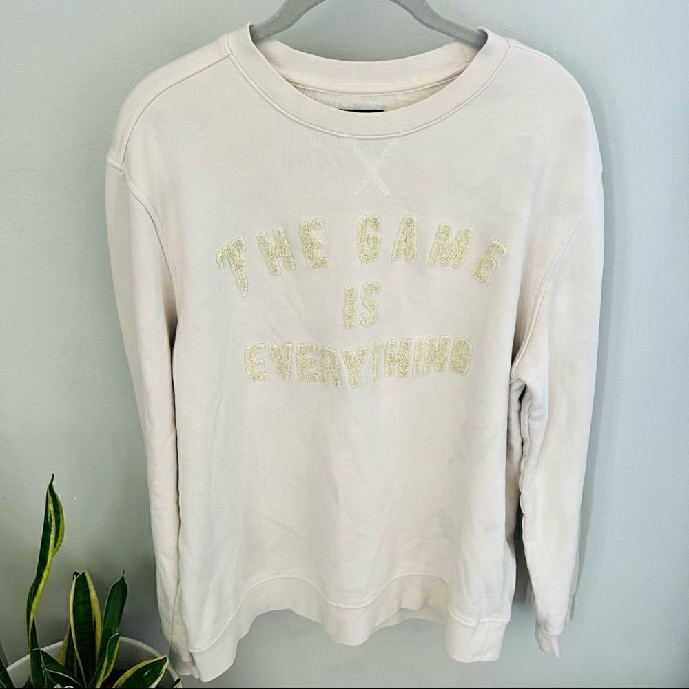 TACKMA THE GAME IS EVERYTHING‎ CREW SWEATSHIRT, OFF WHITE, MEDIUM, UNISEX, NWOT